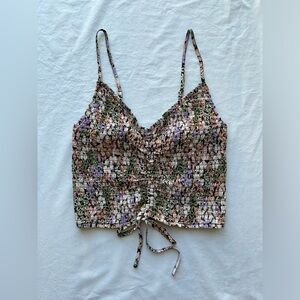Forever 21 Stretch Floral Crop Top Spaghetti Strap Top Size: SMALL